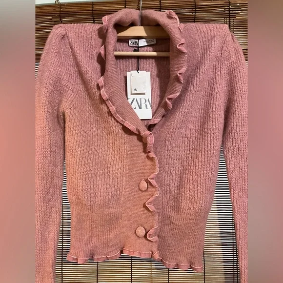Zara NWT Pink Ruffled Cardigan - Picture 2 of 11